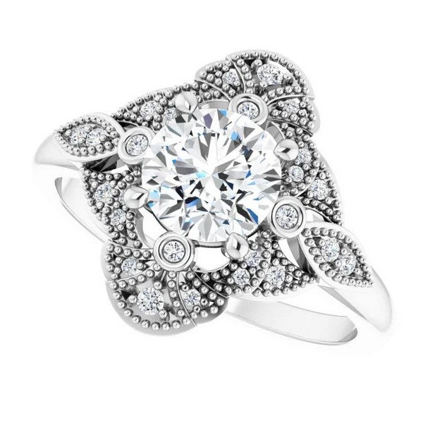 Round Diamond Semi Set Engagement Ring