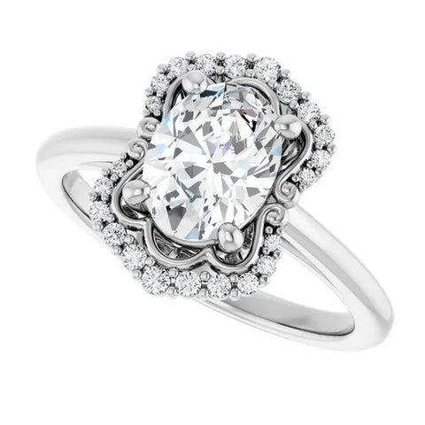 Oval Diamond Semi-Set Engagement Ring