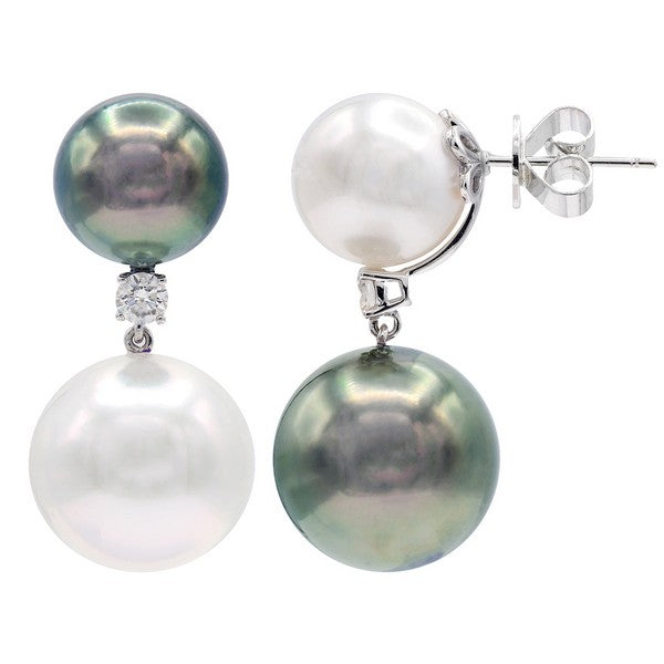 18K White South Sea & Tahitian Pearl Earrings