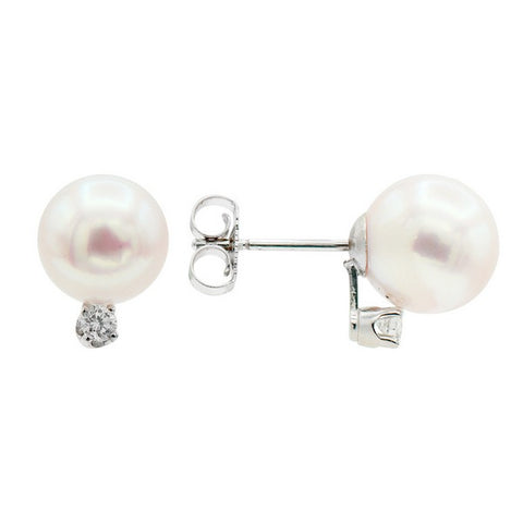 14K Cultured Akoya Pearl Diamond Studs