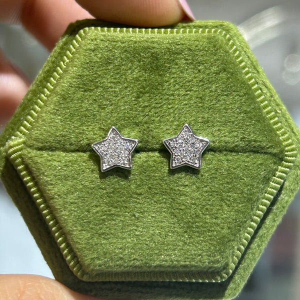 10K White Gold Petite Star Earrings