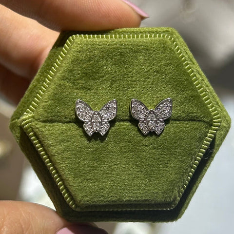 10K White Gold Petite Diamond Butterfly Earrings