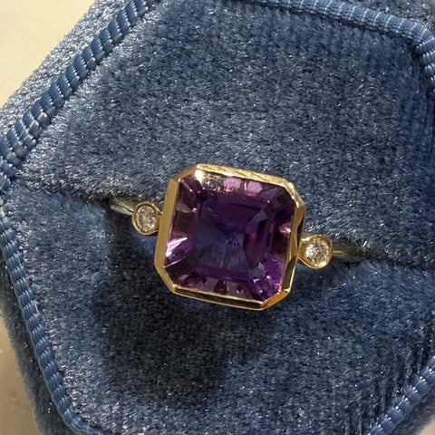 14K Yellow Gold Amethyst Diamond Accent Ring