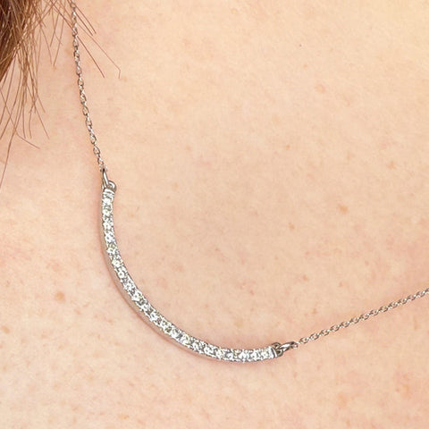 14K White Gold Diamond Smile Necklace