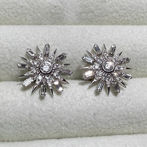 14K White Gold Diamond Starburst Earrings