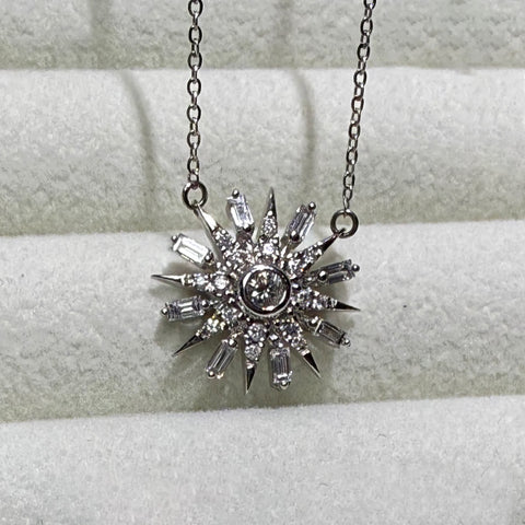 14K White Gold Diamond Starburst Necklace