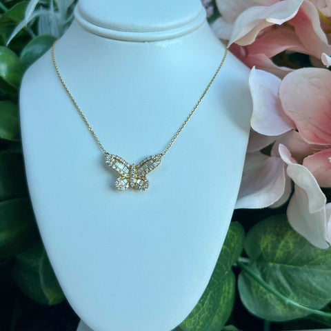 14K Yellow Gold Butterfly Diamond Necklace