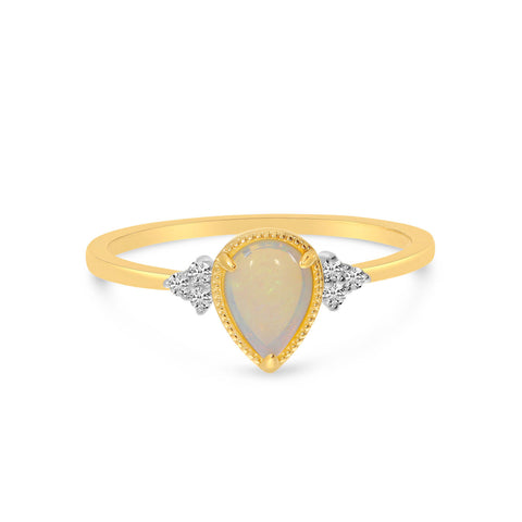 14K Yellow Gold Opal Diamond Accent Ring