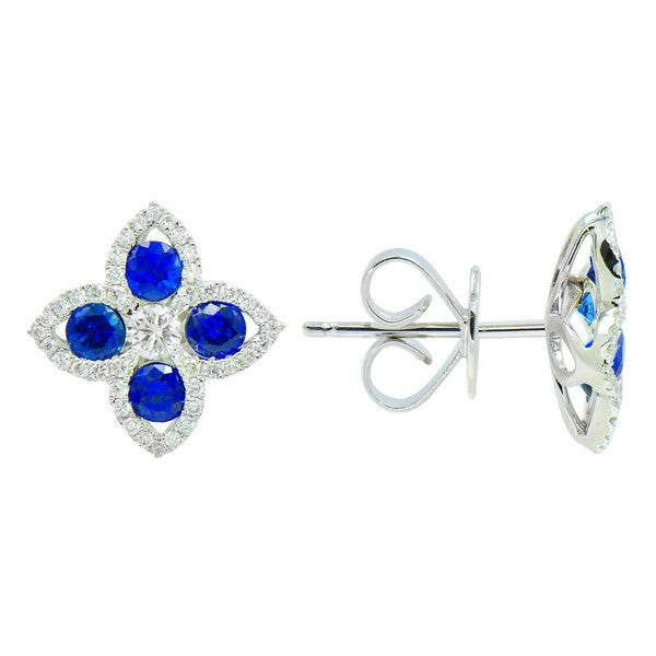 18K Blue Sapphire Stud Earrings With Diamonds