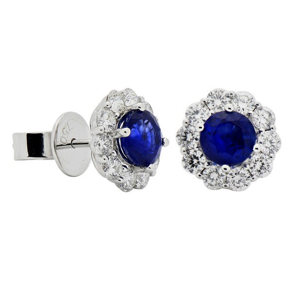 18K Blue Sapphire Stud Earring With Diamonds