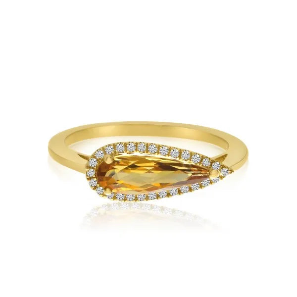 Elongated Pear Citrine and Diamond Semi Precious Ring