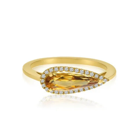 Elongated Pear Citrine and Diamond Semi Precious Ring