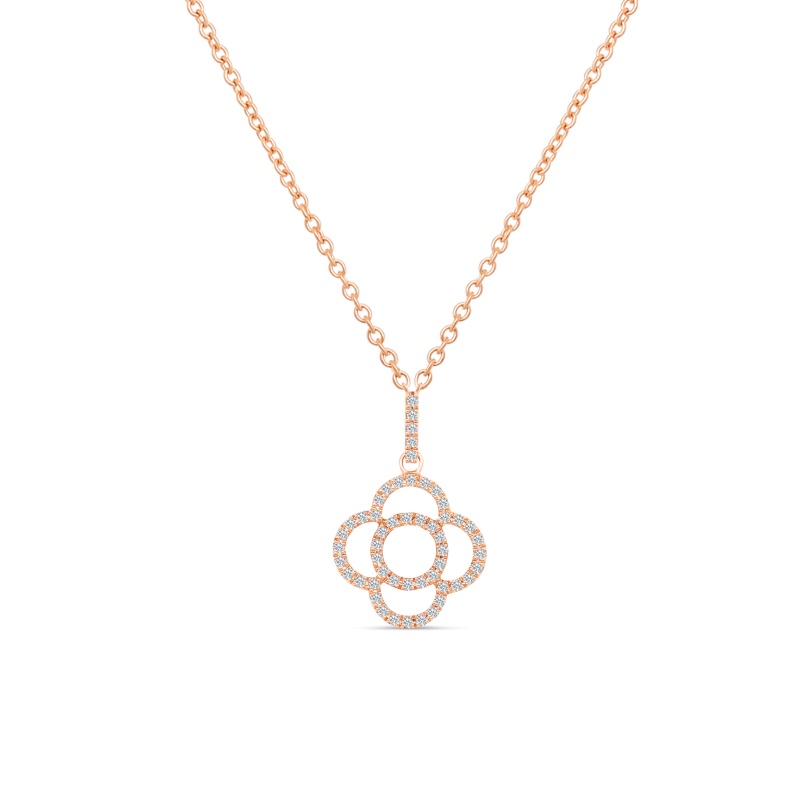 14K Rose Gold Diamond Blossom Pendant and Chain