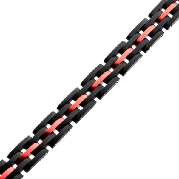 Dante - Black and Red Steel and Link Sizeable Bracelet