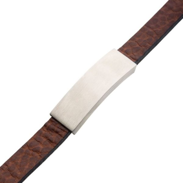 Brown Leather with Stainless Steel Engravable ID Bracelet