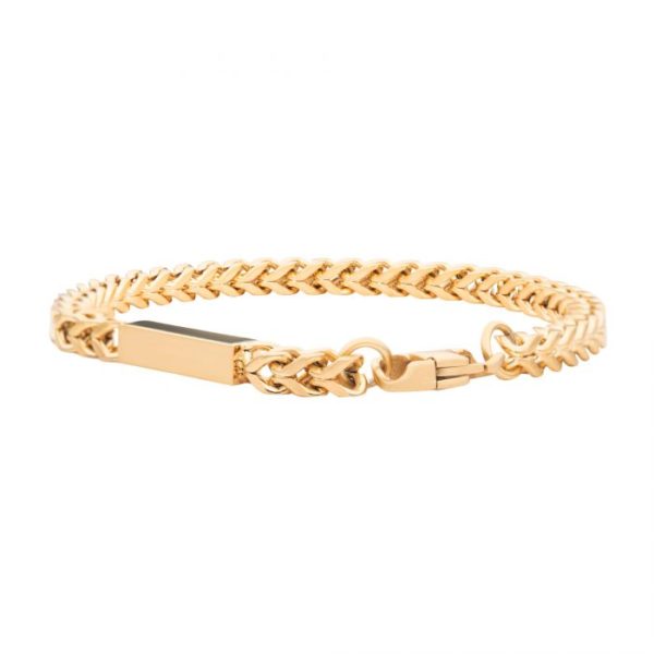 18K Gold IP Engravable ID Block with Franco Chain Bracelet
