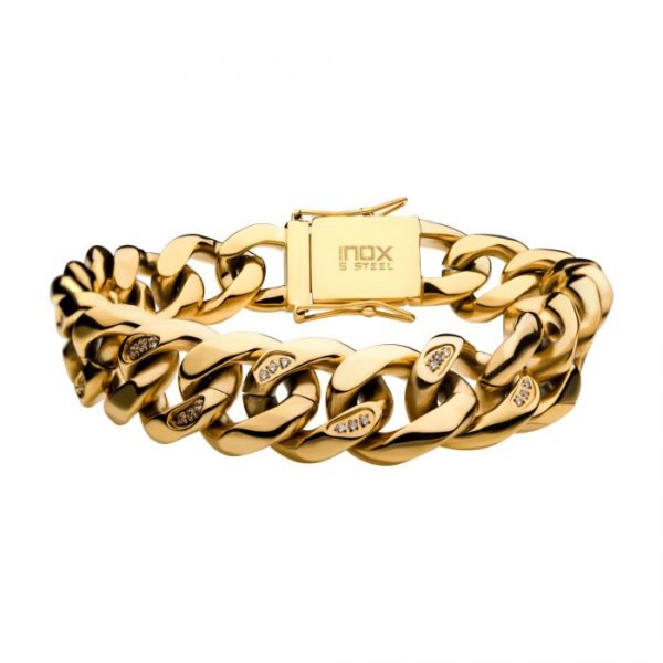 18K Gold Plated, Diamond Chunky Curb Chain Miami Cuban Bracelet