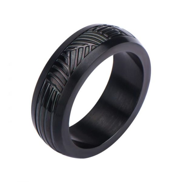 Stainless Steel Black Plated Polished CNC Carving Ring