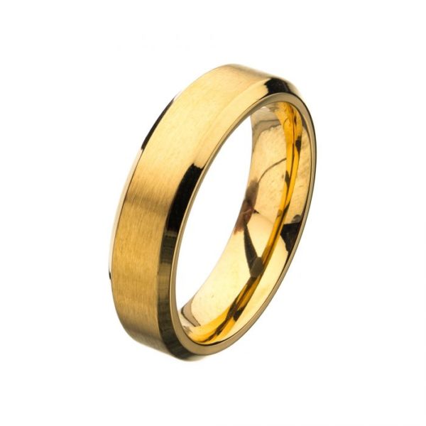 6mm Matte Stainless Steel & Gold IP Beveled Ring