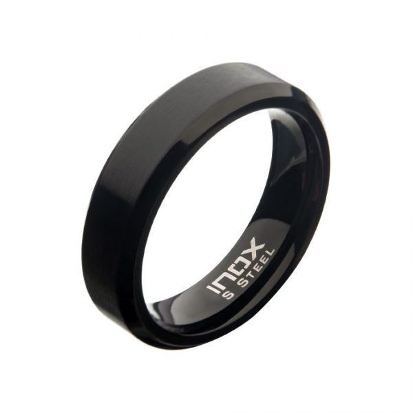 6mm Matte Stainless & Black IP Beveled Ring