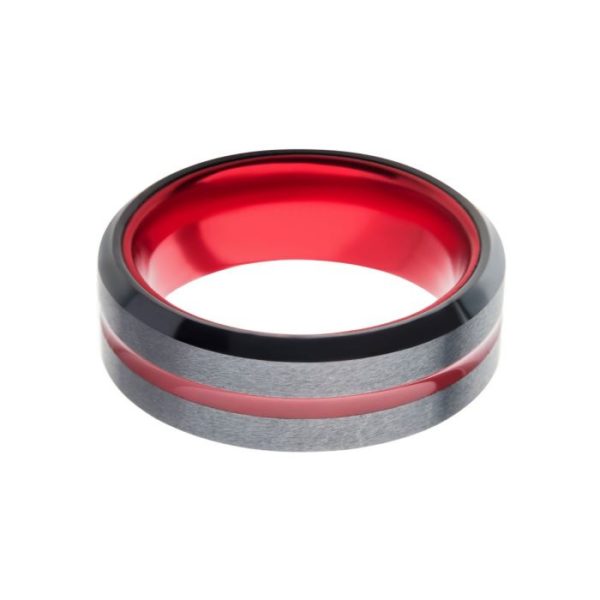 Steel Black Plated with Red Aluminum Beveled Wedding Band Ring