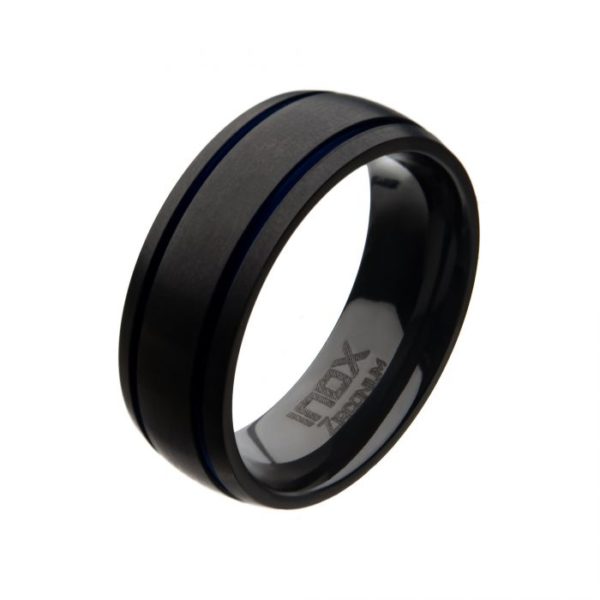 Black Zirconium with Blue Plated Line Rings