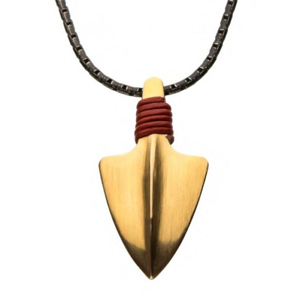 Stainless Steel Gold and Antique Arrow Head Pendant with Chain