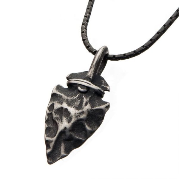 Gun Metal with Antiqued Finish Hammered Arrowhead Pendant with Chain