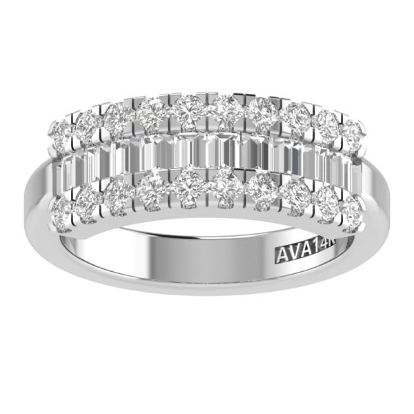 Three Row Baguette And Round Diamond Band