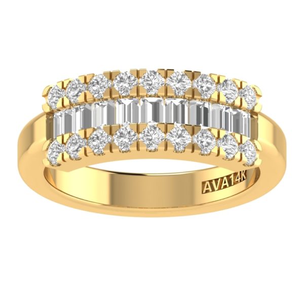 Three Row Baguette And Round Diamond Band