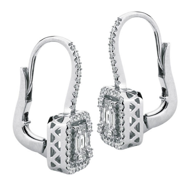18K Diamond Baguette Illusion Hanging Earrings