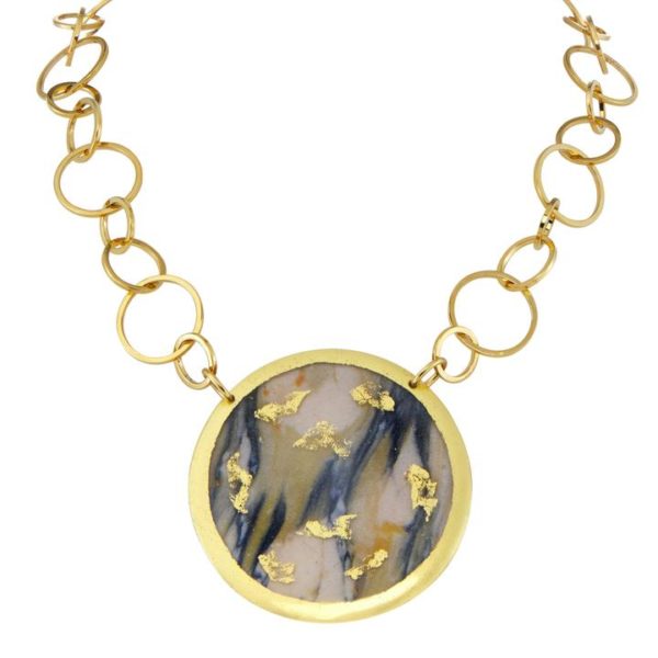 Marble & Bronze - Blue & White Double Sided Necklace