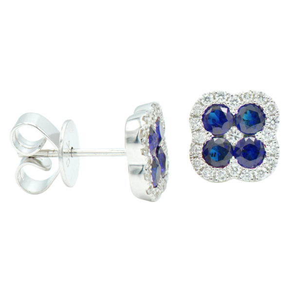 18K Blue Sapphire Stud Earrings With Diamonds