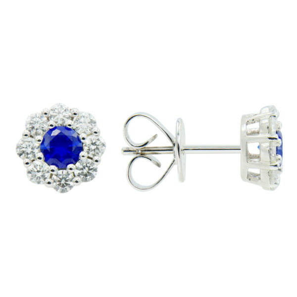 18K Blue Sapphire Stud Earrings With Diamonds