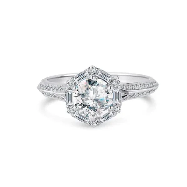 Baguette Halo Diamond Engagement Ring