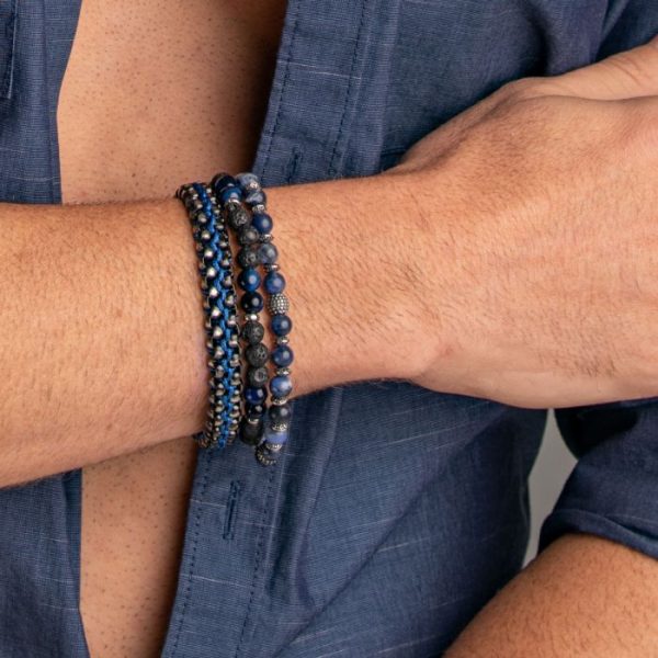 Stainless Steel Bracelets with Blue Wax Cord